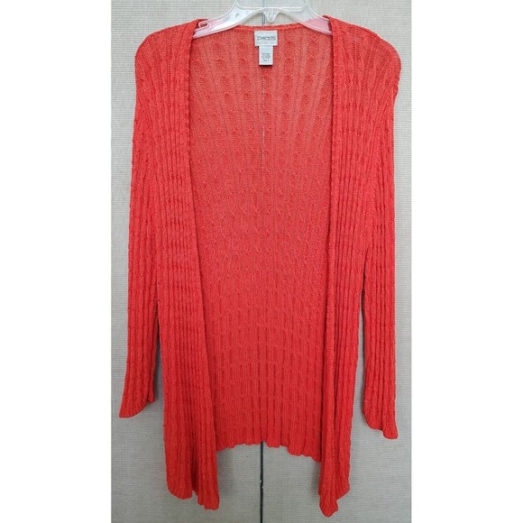 Chico's Sweaters - Chico's Orange Open Front Cable Knit Cardigan Size 3 XL